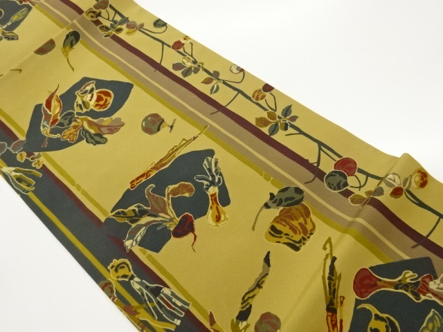 JAPANESE HIRAKI NAGOYA OBI / KINSAI / VEGETABLE & JIGAMI PATTERN